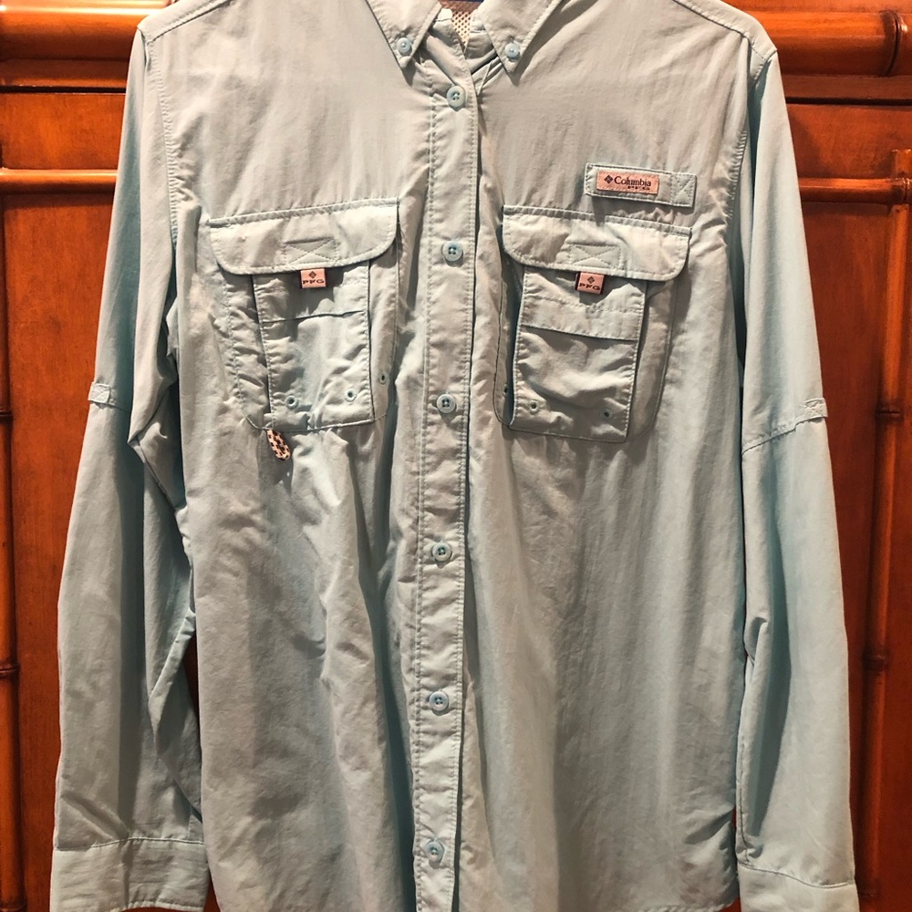 Columbia Womens PFG long sleeve upf onni shade shirt SMALL AQUA TURQUOISE